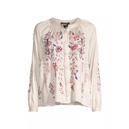 Curacao Embroidered Poet Blouse