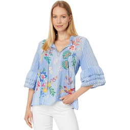 Womens Johnny Was Ruffle Sleeve Blouse - Jeanette