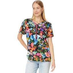 Johnny Was Wild Bloom Flutter Sleeve Henley Tee