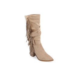 Journee Collection Womens Hartly Fringed Extra Wide Calf Dress Boot - Taupe