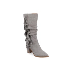 Journee Collection Womens Hartly Fringed Extra Wide Calf Dress Boot - Grey
