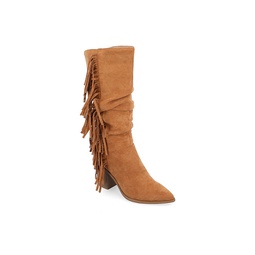 Journee Collection Womens Hartly Fringed Extra Wide Calf Dress Boot - Tan