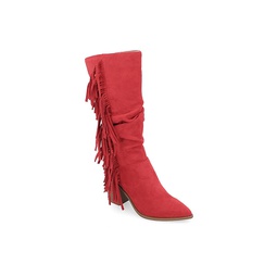 Journee Collection Womens Hartly Fringed Extra Wide Calf Dress Boot - Red