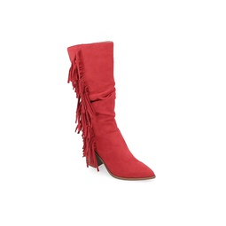 Journee Collection Womens Hartly Fringed Wide Calf Dress Boot - Red