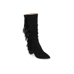 Journee Collection Womens Hartly Fringed Wide Calf Dress Boot - Black