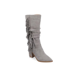 Journee Collection Womens Hartly Fringed Wide Calf Dress Boot - Grey