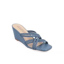 Journee Collection Womens Baylen Wedge Slip On Sandal - Blue