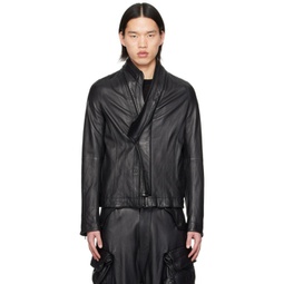 Black Dimensional Leather Jacket 241420M181000