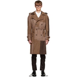 Brown Patchwork Trench Coat 232253M184000