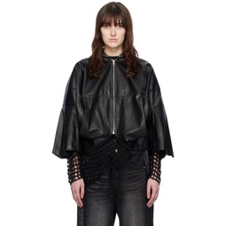 Black Paneled Faux-Leather Jacket 232253F063006