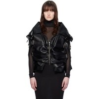 Black Gathered Faux-Leather Jacket 232253F063004