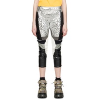 Silver & Black Paneled Faux-Leather Trousers 231253F087012