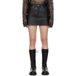 Black Raw Hem Faux-Leather Miniskirt 232253F090000