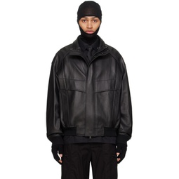 Black Paneled Leather Jacket 241343M181001