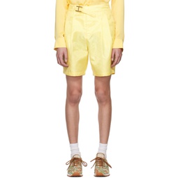 Yellow Pleated Shorts 231054M193002