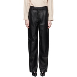 Black Pleated Leather Trousers 241278F084000