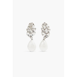Silver-tone, crystal and faux pearl clip earrings