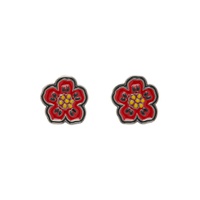 Red   Silver  Paris  Crest Earrings 241387M144001