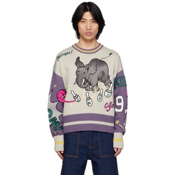 Gray   Purple  Paris Bowling Elephant Sweater 231387M201008