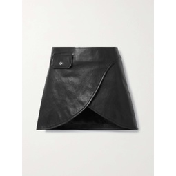 KHAITE Otis asymmetric textured-leather mini wrap skirt