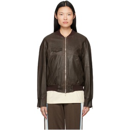Brown Paneled Faux Leather Bomber Jacket 232586F058000