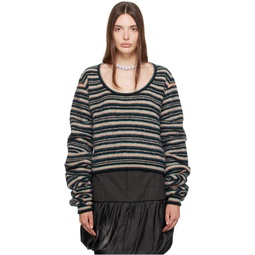 Multicolor Striped Curl Sweater 232985F096002
