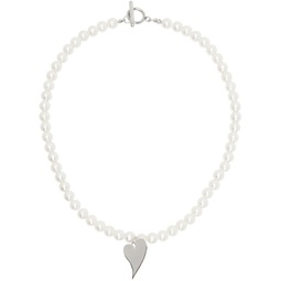 White Faux-Pearl Heart Pendant Necklace 241609F023000