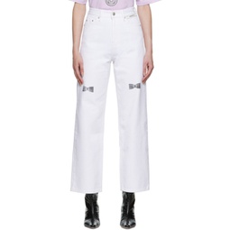 White Bow Stamped Jeans 222609F069004