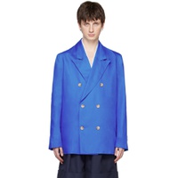 Blue Long Line Double Breasted Blazer 231564M195001