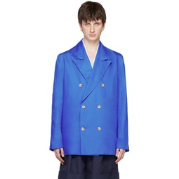 Blue Long Line Double Breasted Blazer 231564M195001