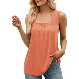 KTILG Square Neck Sleeveless/Long Sleeve Tops Flowy Pleated Tunic Tank Tops for Women Loose Fit S-3XL
