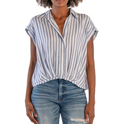 Womens KUT from the Kloth Gaia- Pleated Top With Short Cuffed Sleeves