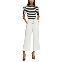 Womens Button-Front Ankle Pants