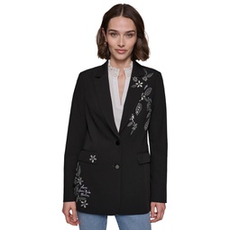 Womens Embellished Button-Front Blazer