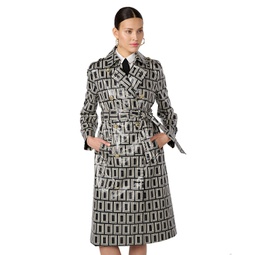 Womens Double-Breasted Printed Trench Coat