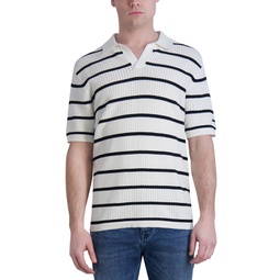 Mens Slim-Fit Crocheted Stripe Polo Shirt