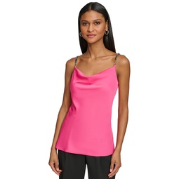 Womens Embellished Cowl Neck Tank Top