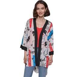 Womens Printed Kimono High-Low-Hem Top