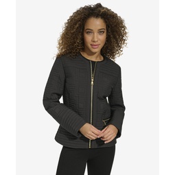 Womens Collarless Quilted Jacket