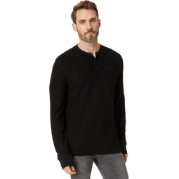 Karl Lagerfeld Paris Ribbed Long Sleeve Henley with Signature Logo