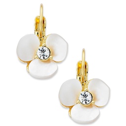 Earrings Gold-Tone Cream Disco Pansy Flower Leverback Earrings