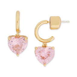Gold-Tone Heart Charm Huggie Hoop Earrings