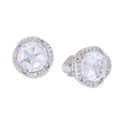 Silver-Tone Pave & Large Crystal Round Stud Earrings