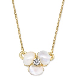 Gold-Tone Pave & Mother-of-Pearl Flower Pendant Necklace