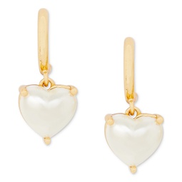 Gold-Tone Imitation Pearl Heart Drop Earrings
