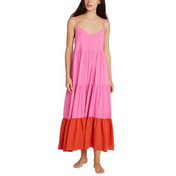 Womens Colorblocked Tiered Cover-Up Dress