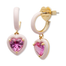 Gold-Tone Color-Coated Stone Heart Charm Hoop Earrings