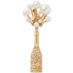 Gold-Tone Crystal & Imitation Pearl Champagne Statement Earrings