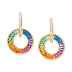 Gold-Tone Pave & Multicolor Mixed Stone Circle Charm Hoop Earrings