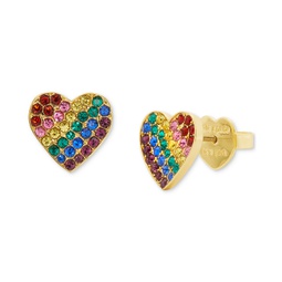 Gold-Tone Multicolor Pave Heart Stud Earrings